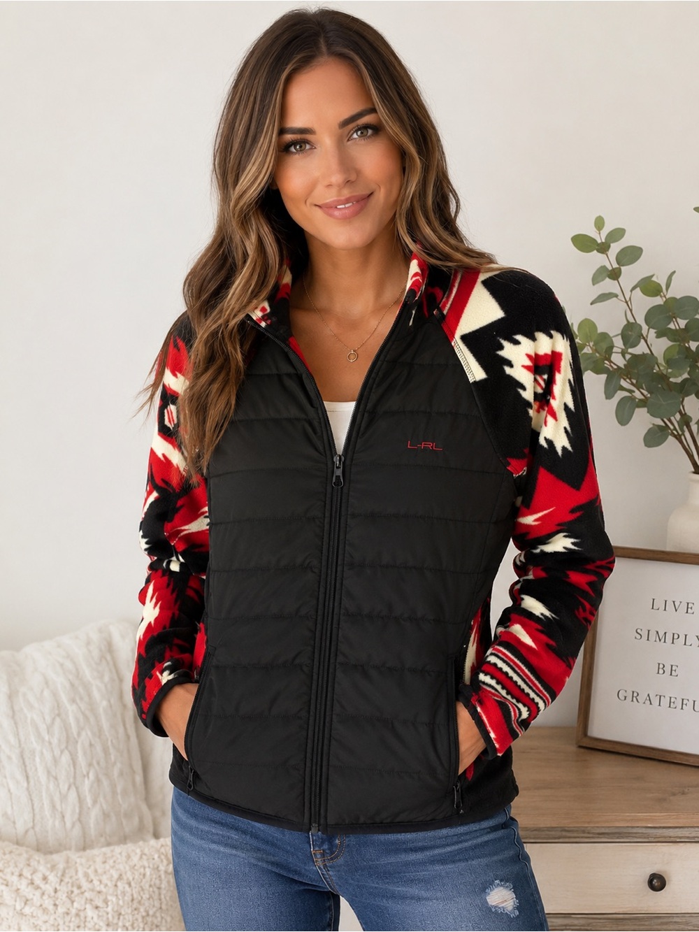 L-RL Ralph Lauren Active Women's Size PL Aztec Southwestern Fleece Jacket